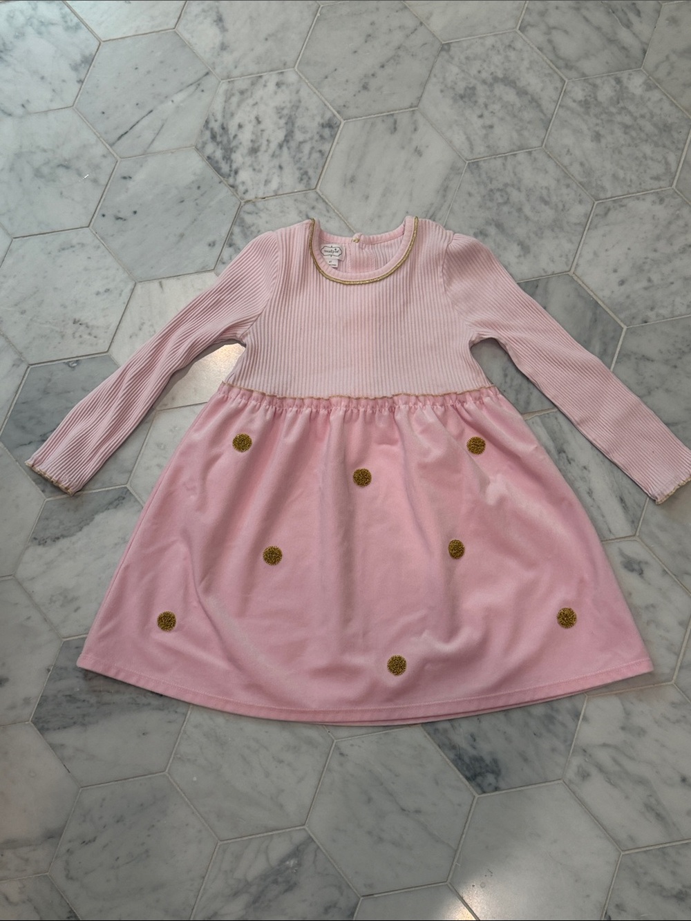 Mud Pie Pink Long-Sleeve Dress with Gold Dot Trim